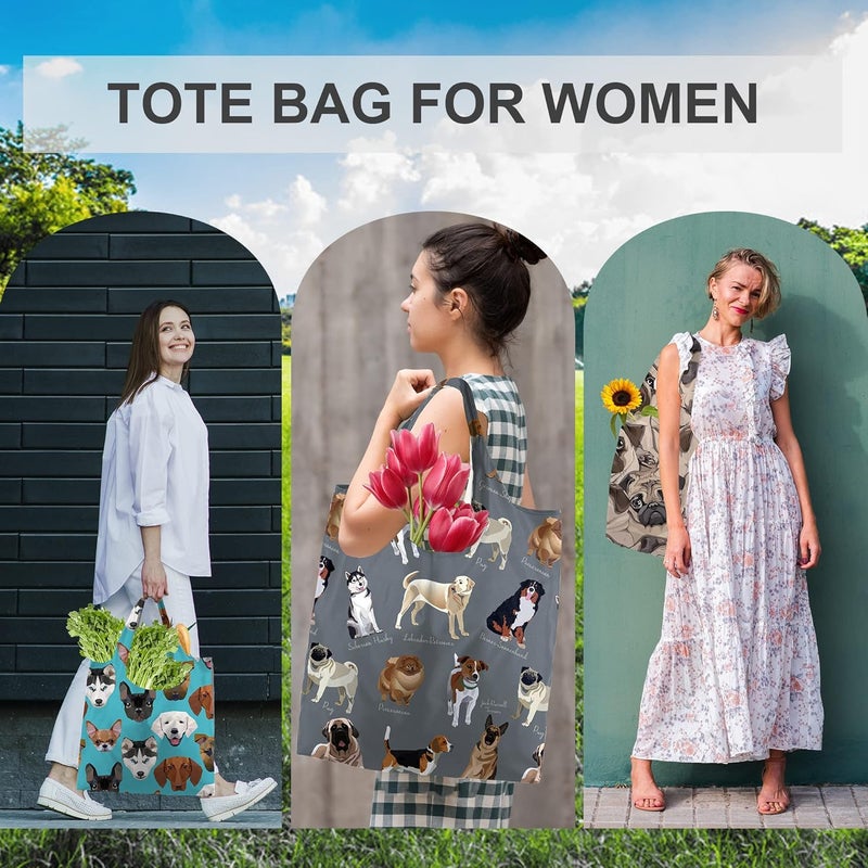 BeeGreen Cute Dog Cloth Gift Bags - Reusable Grocery Bag with Handles Foldable Washable 6 Pack - Extra Large Heavy Duty Tote Bag for Groceries (Bulk Holiday Packable Travel) - Shopping Bags for Women​ - Image 3